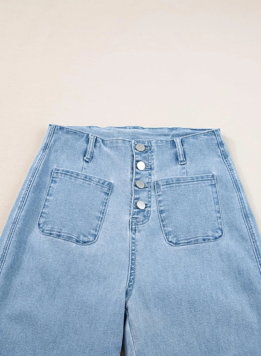 Sidefeel Women's Wide Leg Jeans High Waisted Zimbaplatinum Stretchy Straight Leg Jeans Buttoned Loose Denim Pants with Pocket