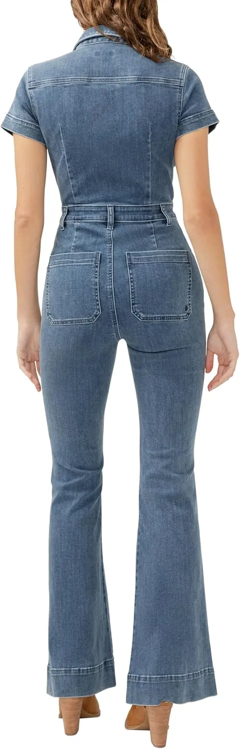 Silver Jeans Co. Womens 70s Flare Leg Denim Jumpsuit