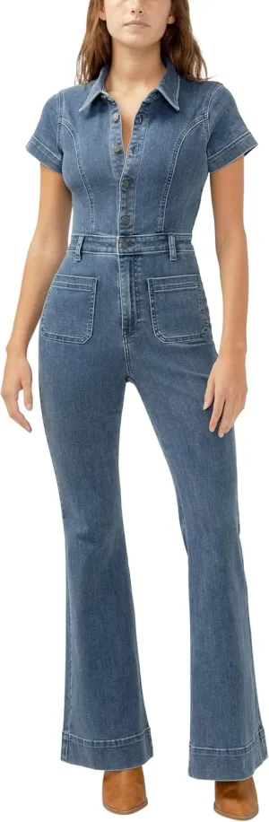 Silver Jeans Co. Womens 70s Flare Leg Denim Jumpsuit