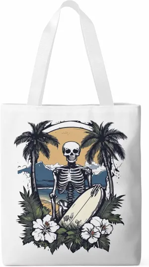 Skeleton Flower Tropical Tree Surfing Canvas Tote Bag, Aesthetic Canvas Tote Handbags for Women Shoulder Bag