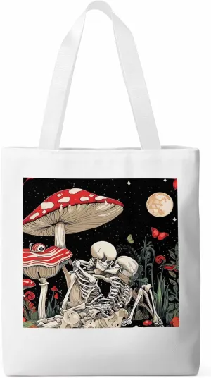 Skull Flower Mushroom Canvas Tote Bag, Aesthetic Canvas Tote Handbags for Women Shoulder Bag