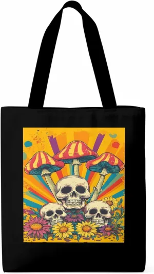 Skull Orange Mushroom Canvas Tote Bag, Aesthetic Canvas Tote Handbags for Women Shoulder Bag