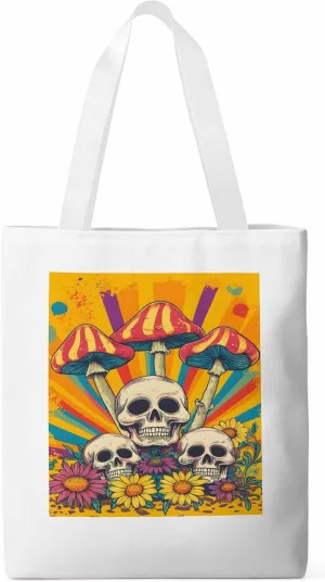 Skull Orange Mushroom Canvas Tote Bag, Aesthetic Canvas Tote Handbags for Women Shoulder Bag