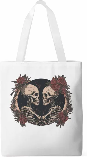 Skull Vintage Roses Canvas Tote Bag, Aesthetic Canvas Tote Handbags for Women Shoulder Bag