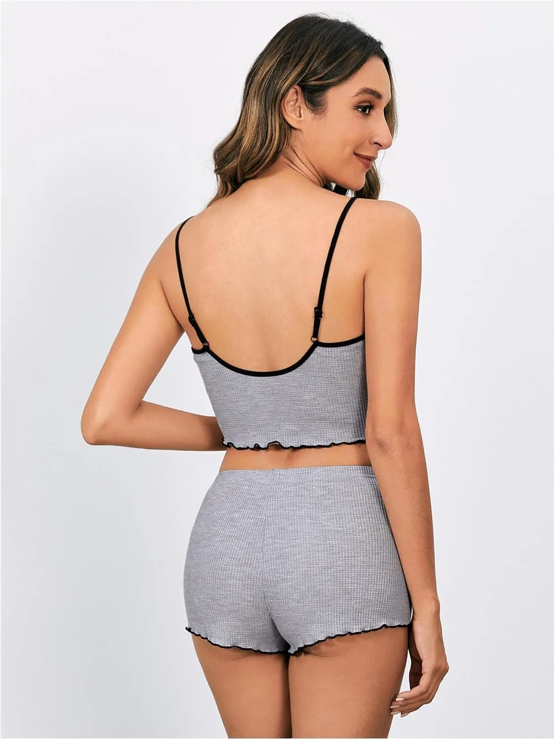 SOLY HUX Women's 3 Sets Pajamas Lounge Sets Cute Bow Front Crop Cami Tops and Shorts PJs Sleepwear
