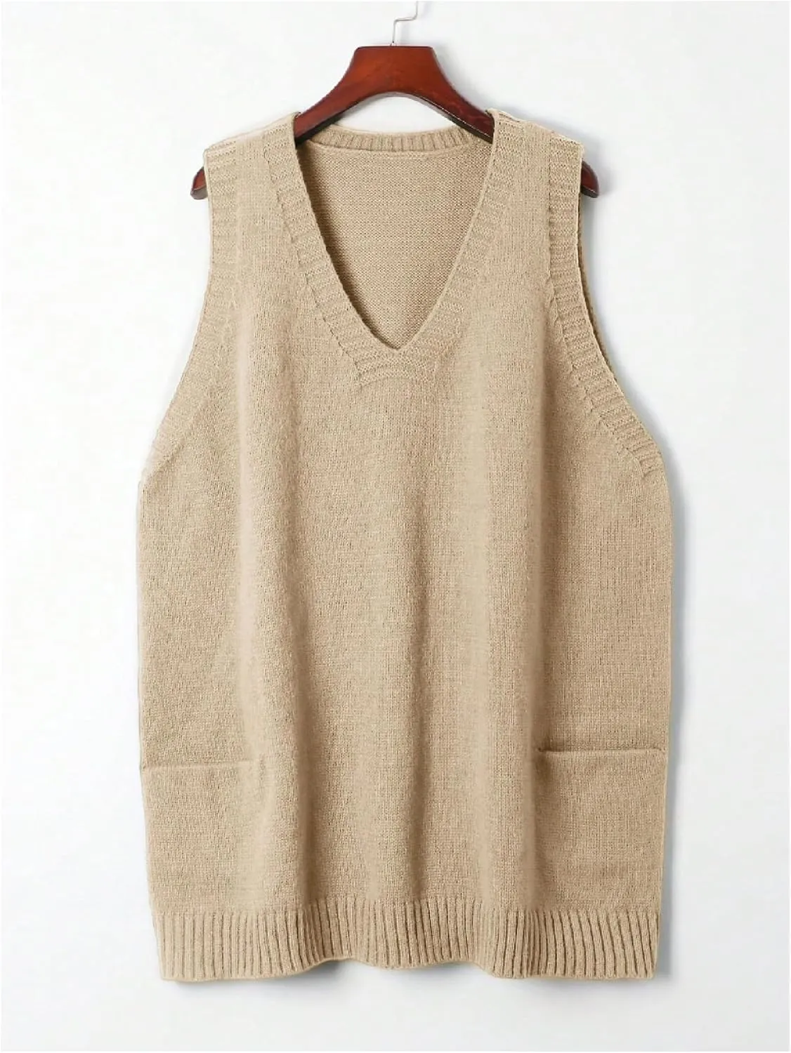 SOLY HUX Women's Plus Size Sweater Vest V Neck Sleeveless Loose Fit Knit Pullover Tank Tops with Pockets