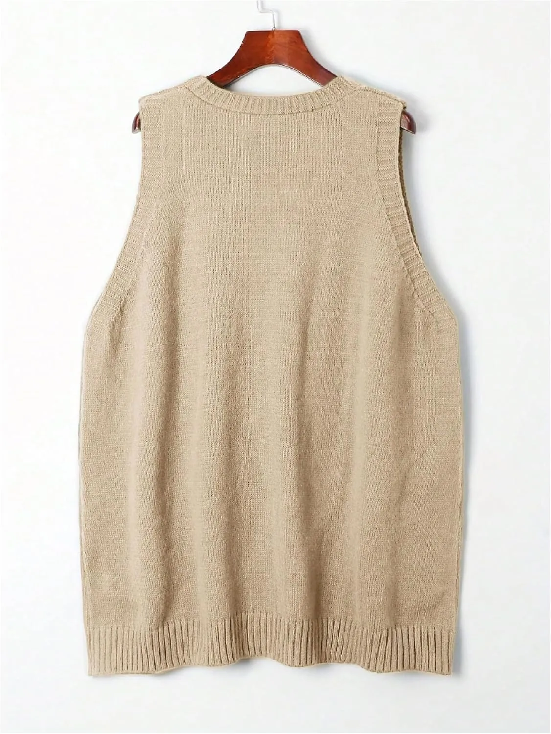 SOLY HUX Women's Plus Size Sweater Vest V Neck Sleeveless Loose Fit Knit Pullover Tank Tops with Pockets