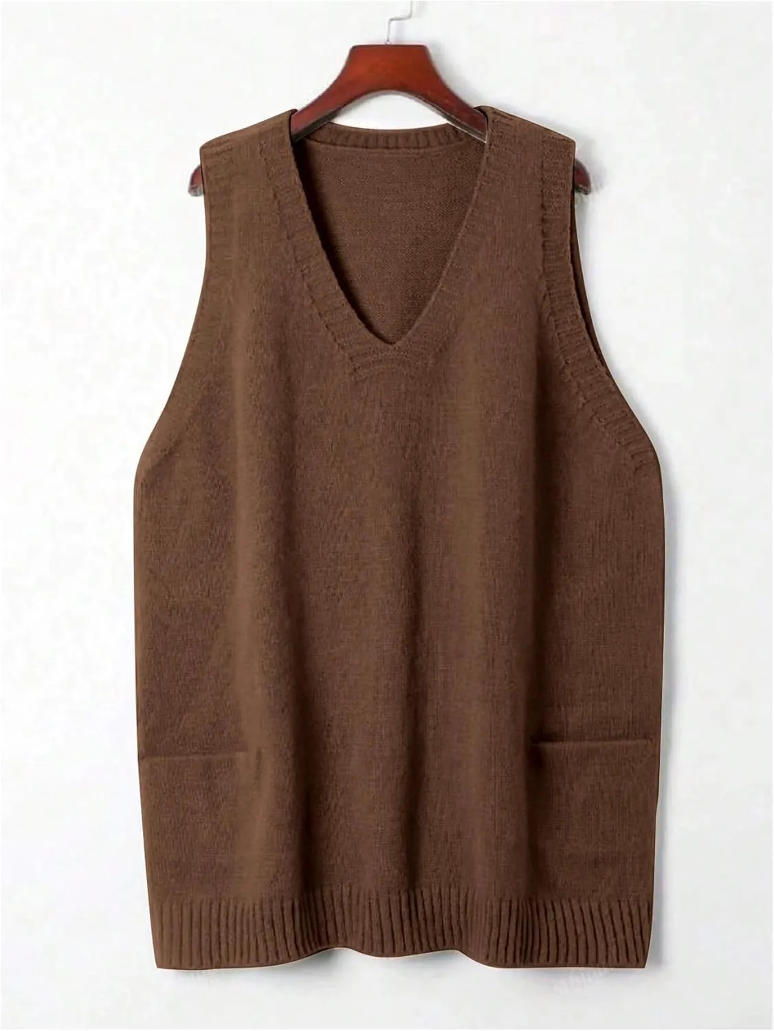SOLY HUX Women's Plus Size Sweater Vest V Neck Sleeveless Loose Fit Knit Pullover Tank Tops with Pockets