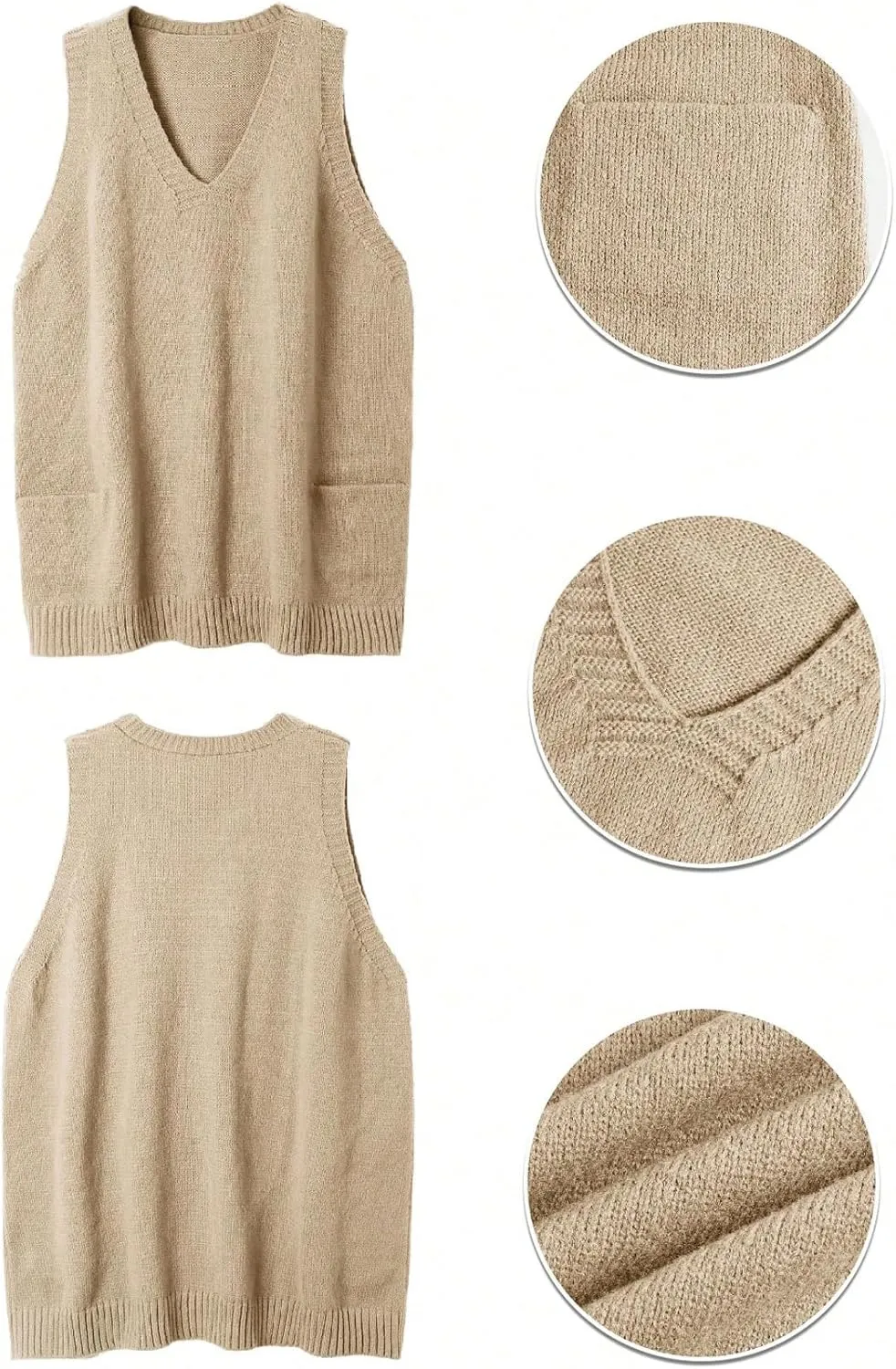 SOLY HUX Women's Plus Size Sweater Vest V Neck Sleeveless Loose Fit Knit Pullover Tank Tops with Pockets
