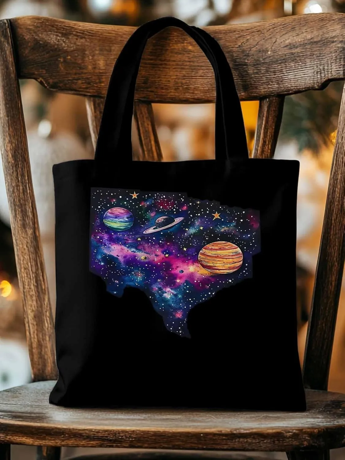 Space Sky Planets Canvas Tote Bag, Aesthetic Canvas Tote Handbags for Women Shoulder Bag