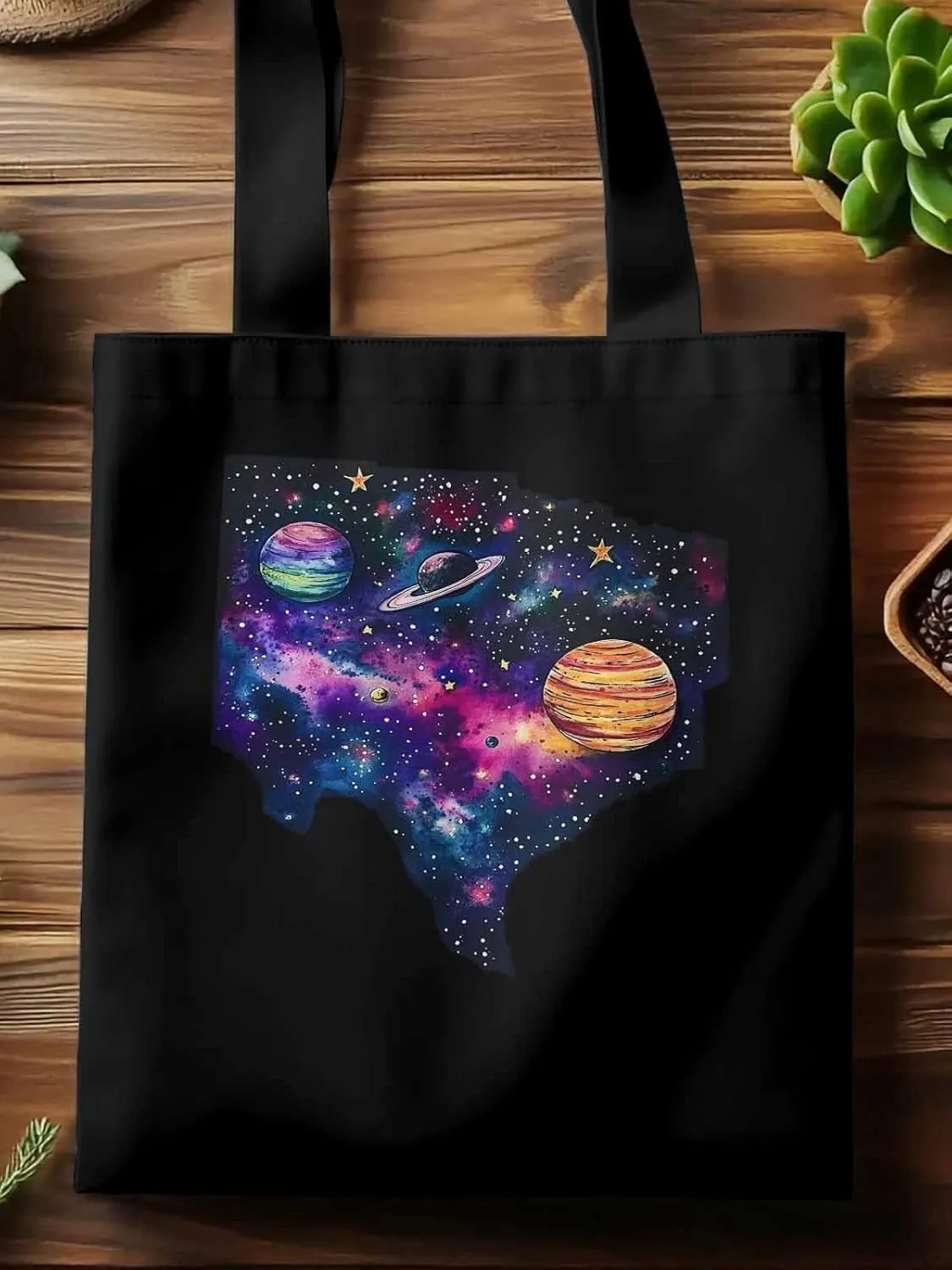 Space Sky Planets Canvas Tote Bag, Aesthetic Canvas Tote Handbags for Women Shoulder Bag