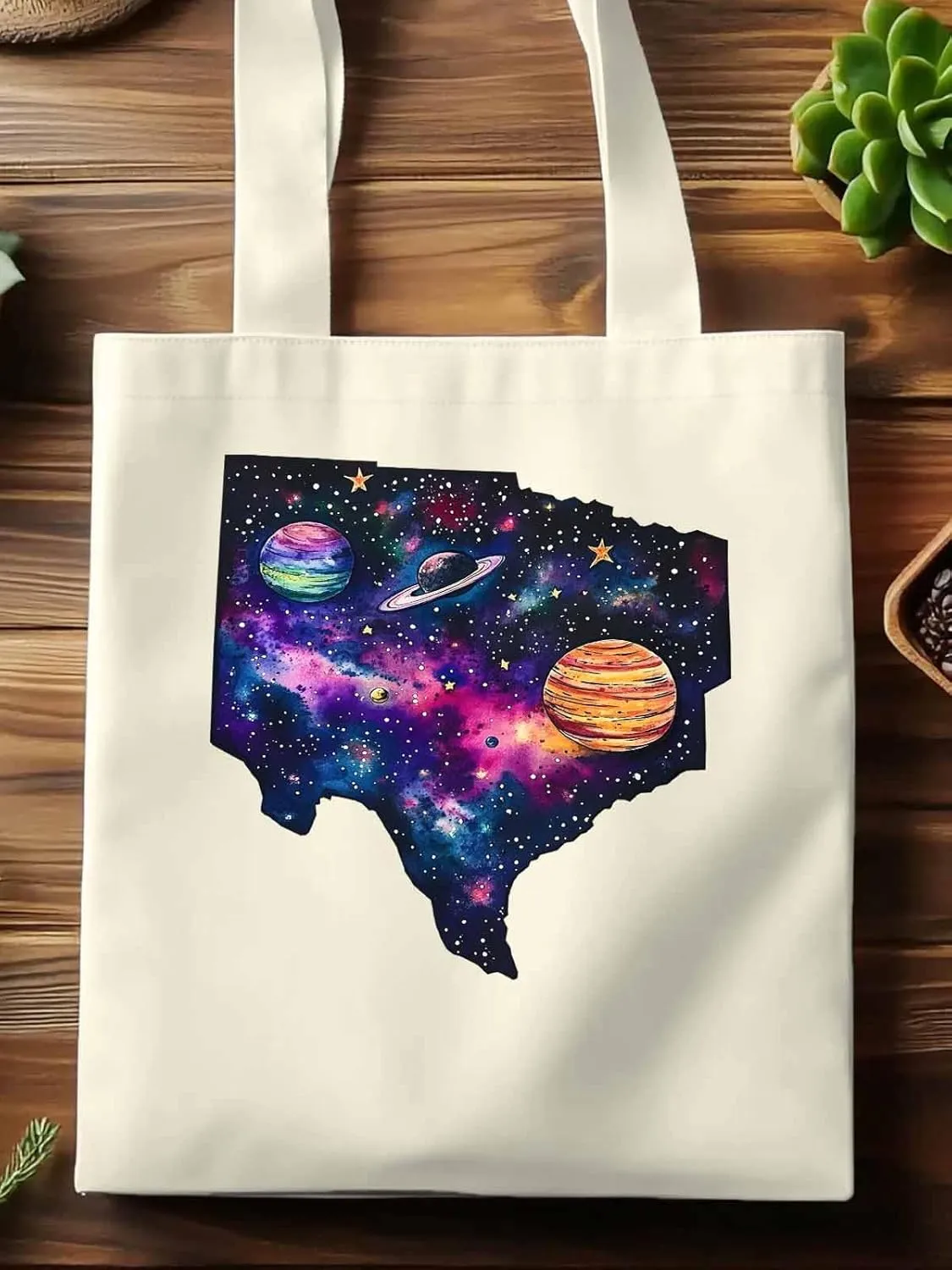 Space Sky Planets Canvas Tote Bag, Aesthetic Canvas Tote Handbags for Women Shoulder Bag
