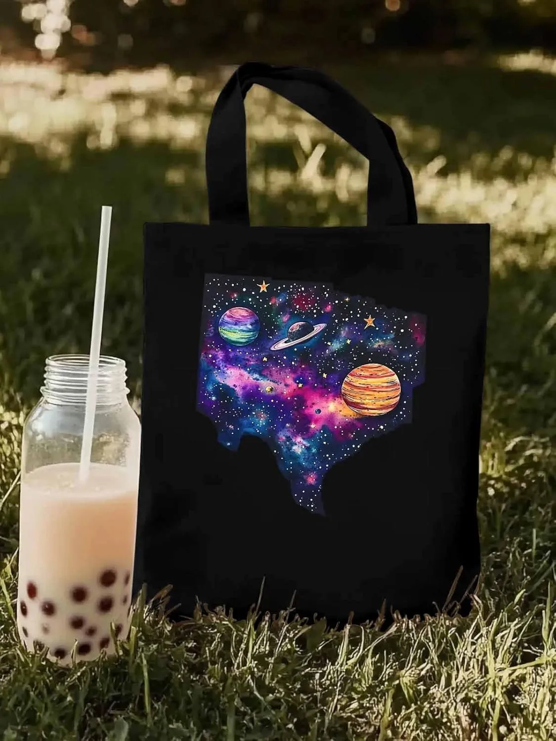 Space Sky Planets Canvas Tote Bag, Aesthetic Canvas Tote Handbags for Women Shoulder Bag