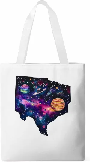 Space Sky Planets Canvas Tote Bag, Aesthetic Canvas Tote Handbags for Women Shoulder Bag