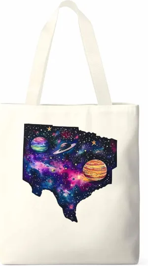 Space Sky Planets Canvas Tote Bag, Aesthetic Canvas Tote Handbags for Women Shoulder Bag