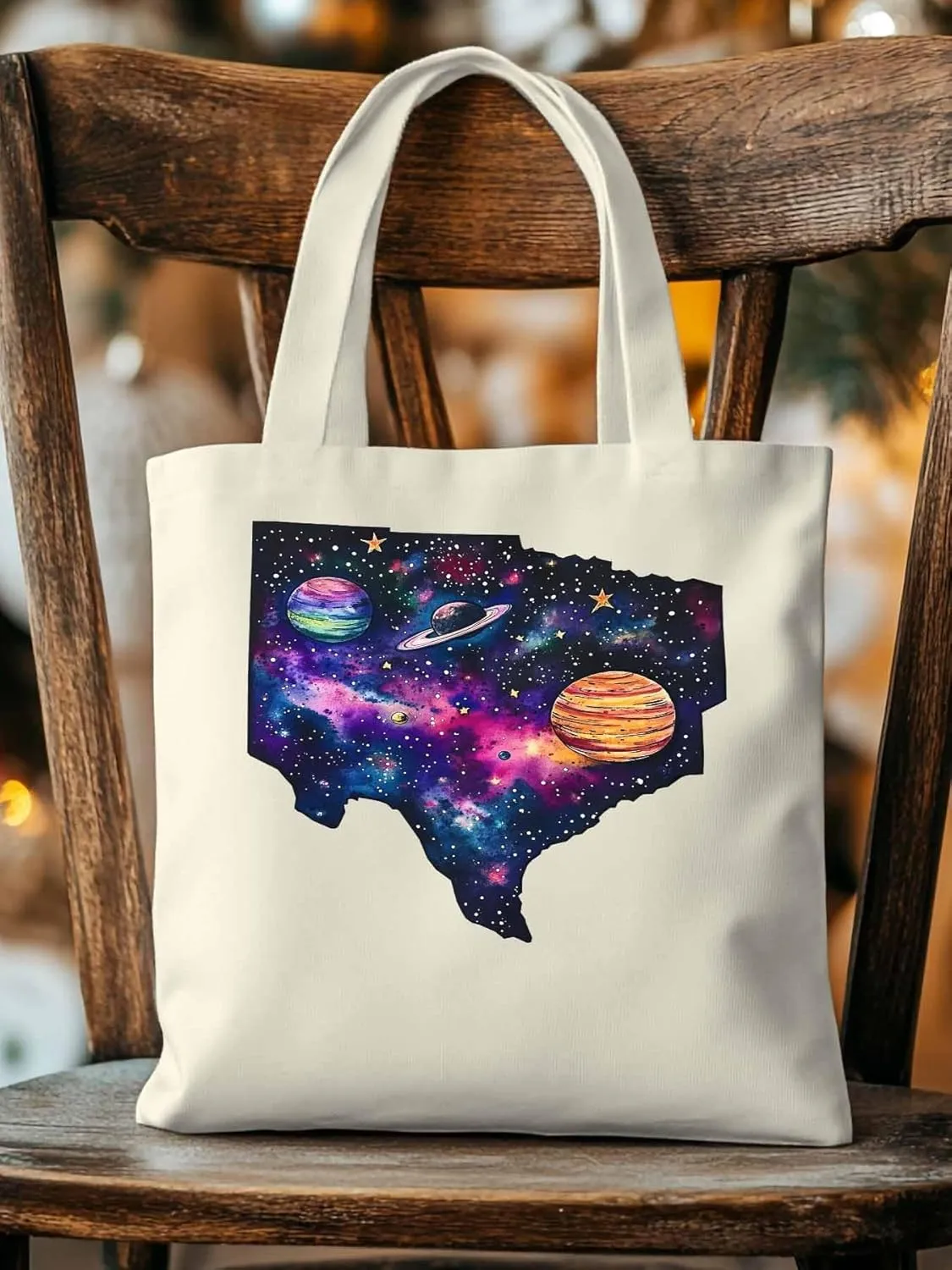 Space Sky Planets Canvas Tote Bag, Aesthetic Canvas Tote Handbags for Women Shoulder Bag
