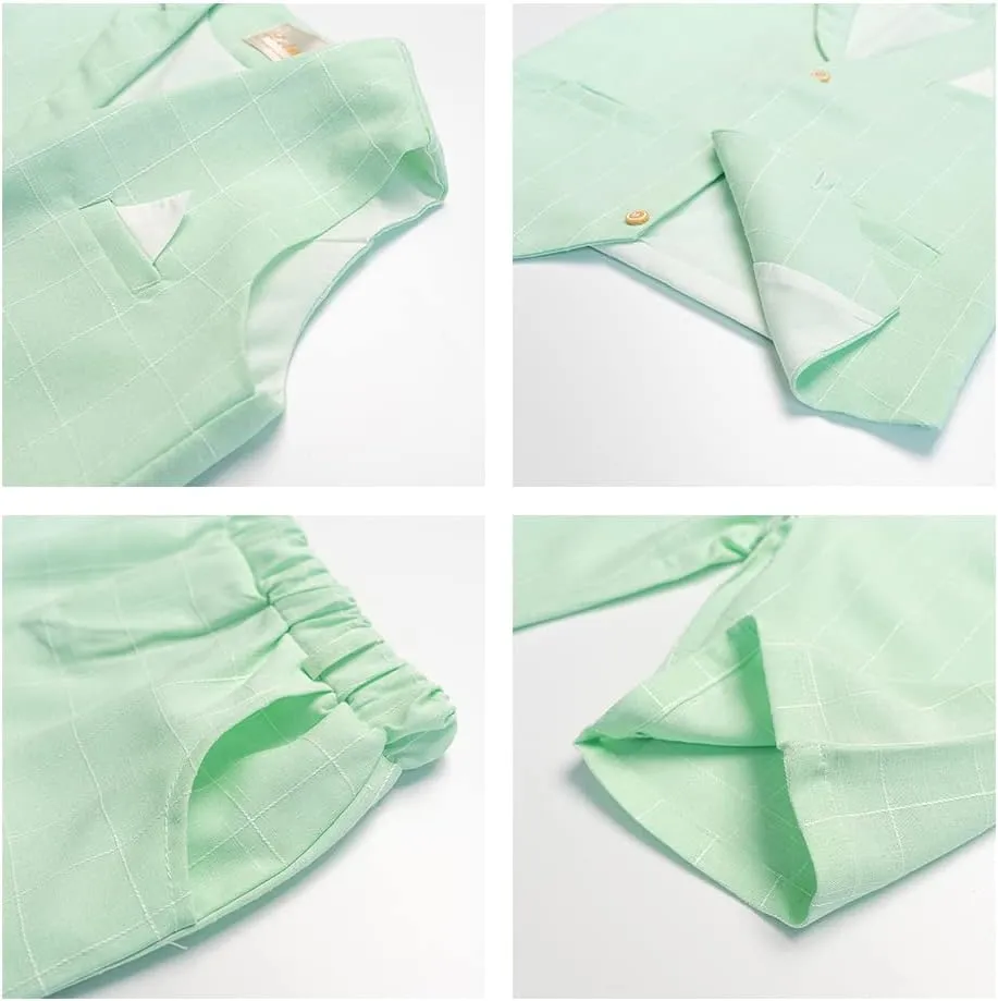 Summer Boys Suit Dress Clothes Kids Wedding Ring Bearer Outfit 4Pcs Shirt Vest Shorts Set
