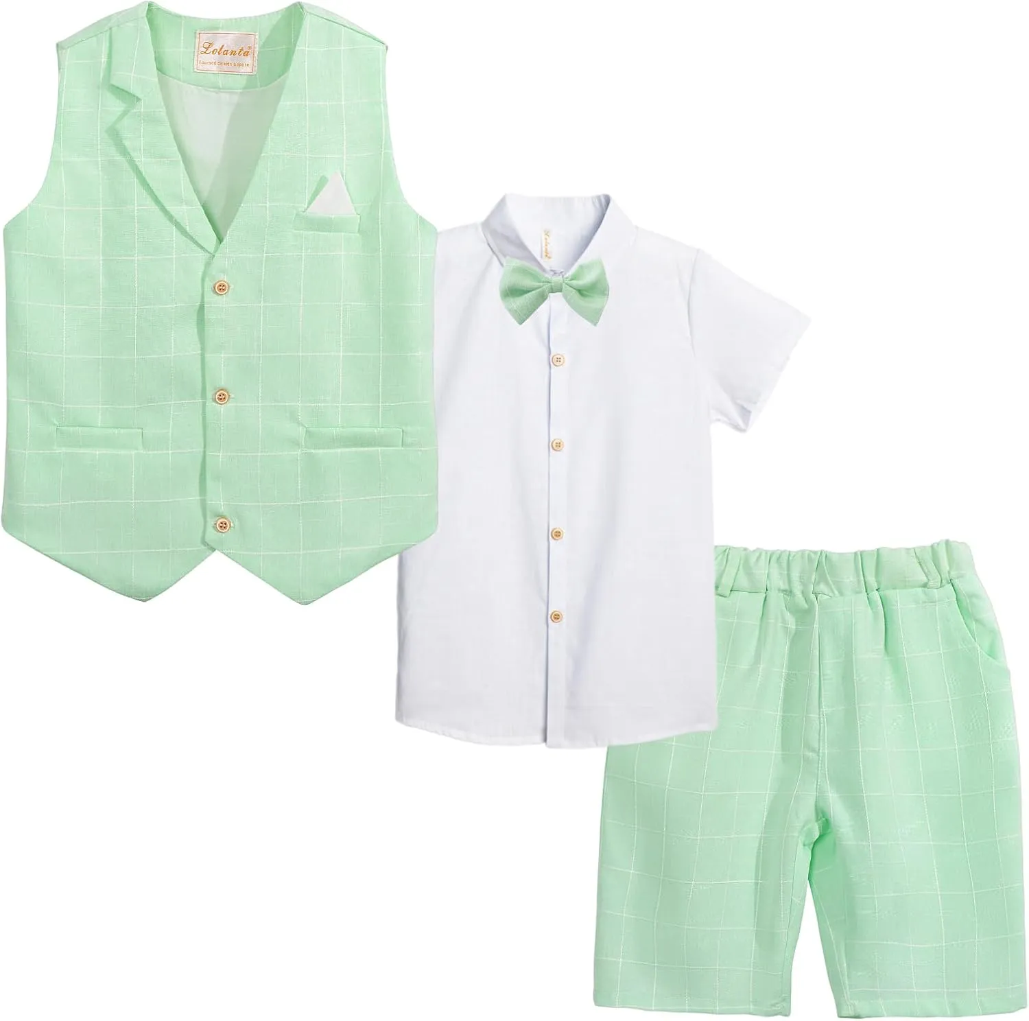 Summer Boys Suit Dress Clothes Kids Wedding Ring Bearer Outfit 4Pcs Shirt Vest Shorts Set