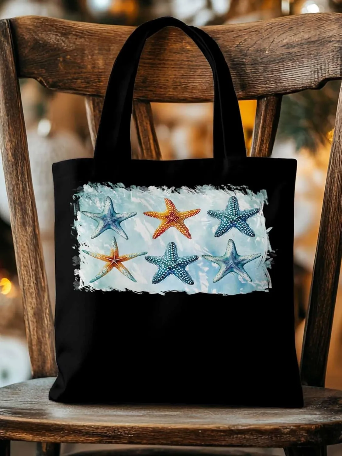 Summer Ocean Starfish Canvas Tote Bag, Aesthetic Canvas Tote Handbags for Women Shoulder Bag