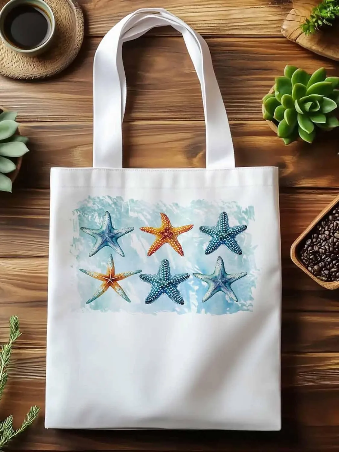 Summer Ocean Starfish Canvas Tote Bag, Aesthetic Canvas Tote Handbags for Women Shoulder Bag