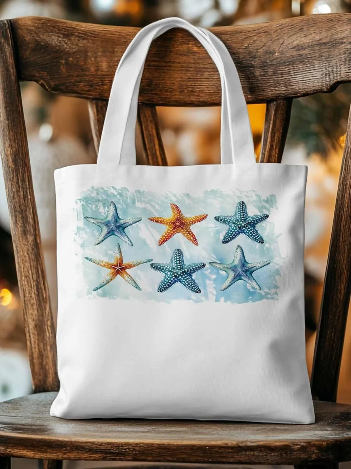 Summer Ocean Starfish Canvas Tote Bag, Aesthetic Canvas Tote Handbags for Women Shoulder Bag