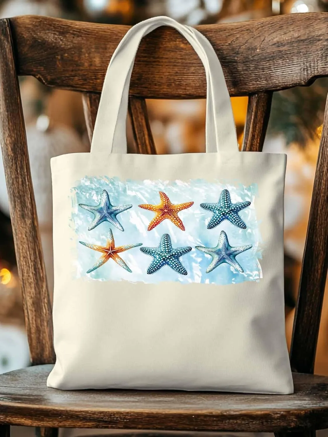 Summer Ocean Starfish Canvas Tote Bag, Aesthetic Canvas Tote Handbags for Women Shoulder Bag