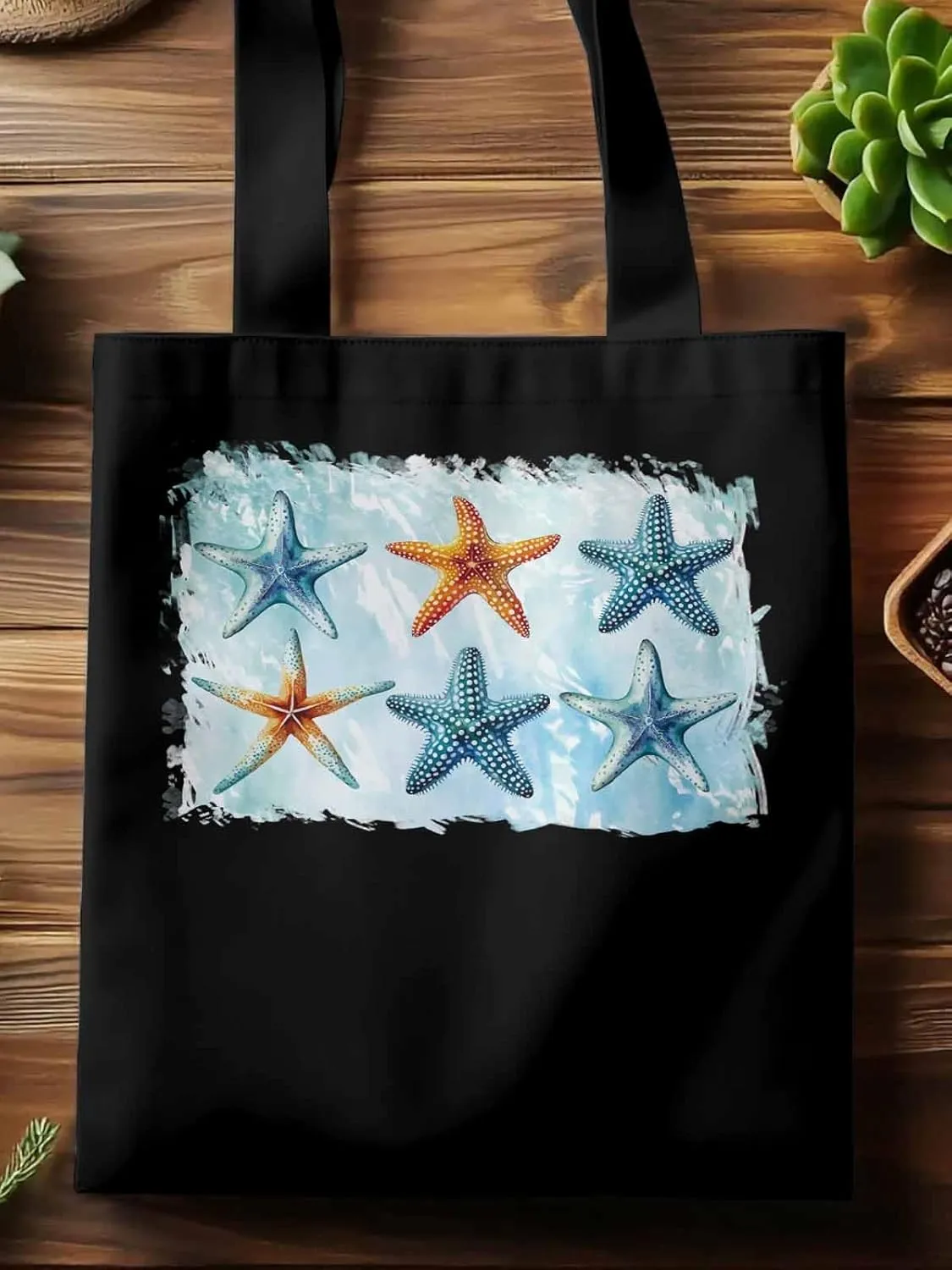 Summer Ocean Starfish Canvas Tote Bag, Aesthetic Canvas Tote Handbags for Women Shoulder Bag