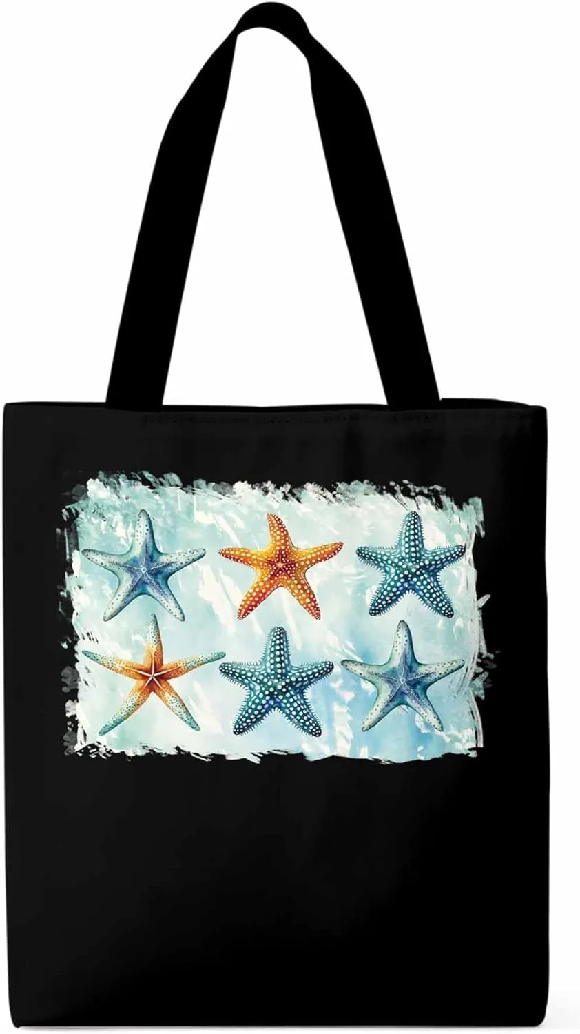 Summer Ocean Starfish Canvas Tote Bag, Aesthetic Canvas Tote Handbags for Women Shoulder Bag