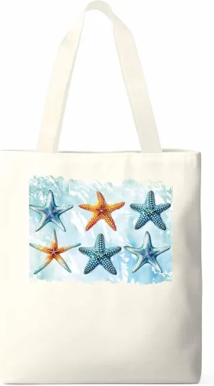 Summer Ocean Starfish Canvas Tote Bag, Aesthetic Canvas Tote Handbags for Women Shoulder Bag