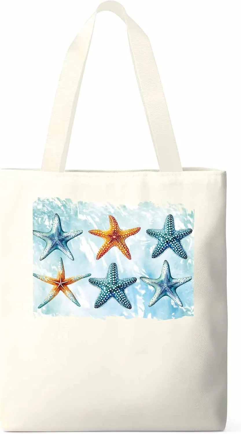 Summer Ocean Starfish Canvas Tote Bag, Aesthetic Canvas Tote Handbags for Women Shoulder Bag