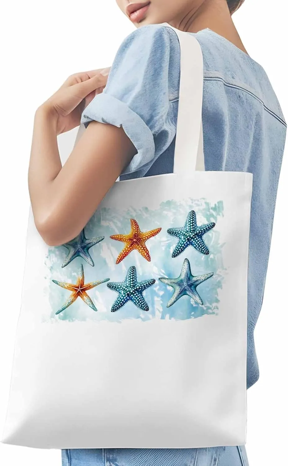 Summer Ocean Starfish Canvas Tote Bag, Aesthetic Canvas Tote Handbags for Women Shoulder Bag