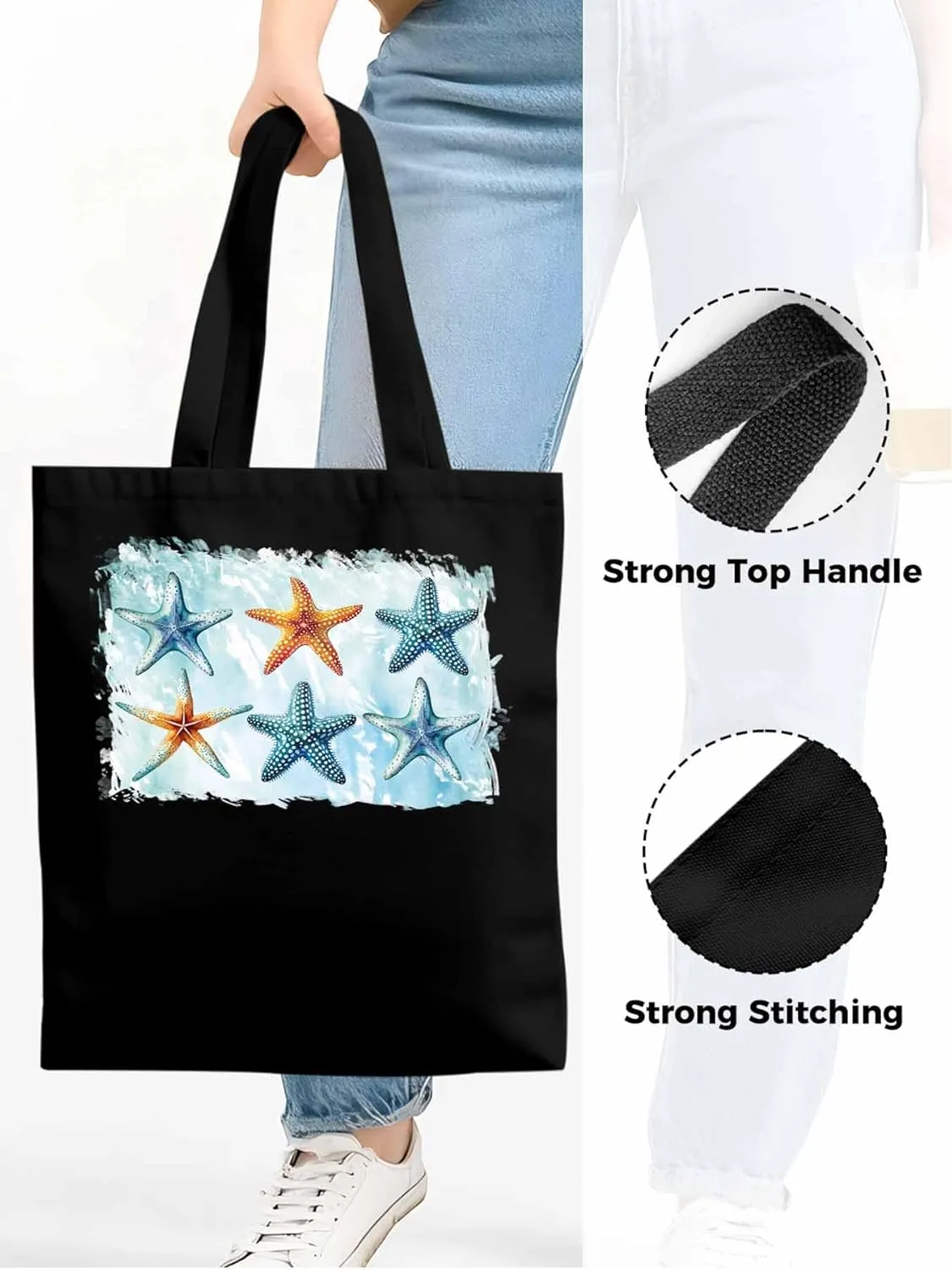 Summer Ocean Starfish Canvas Tote Bag, Aesthetic Canvas Tote Handbags for Women Shoulder Bag