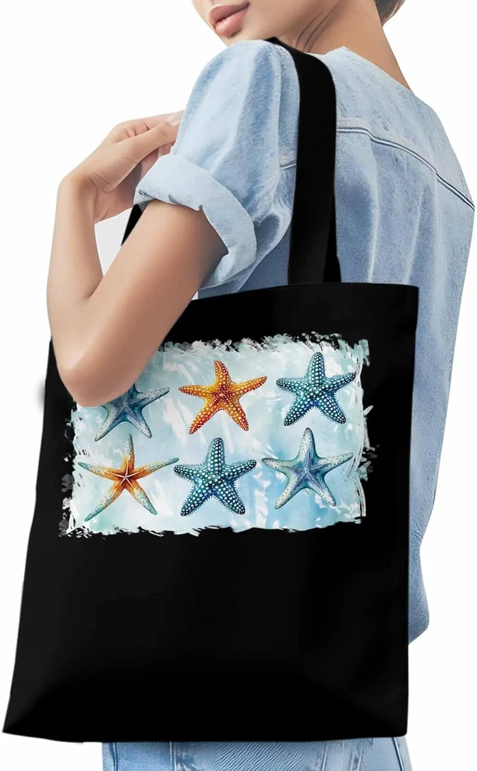Summer Ocean Starfish Canvas Tote Bag, Aesthetic Canvas Tote Handbags for Women Shoulder Bag