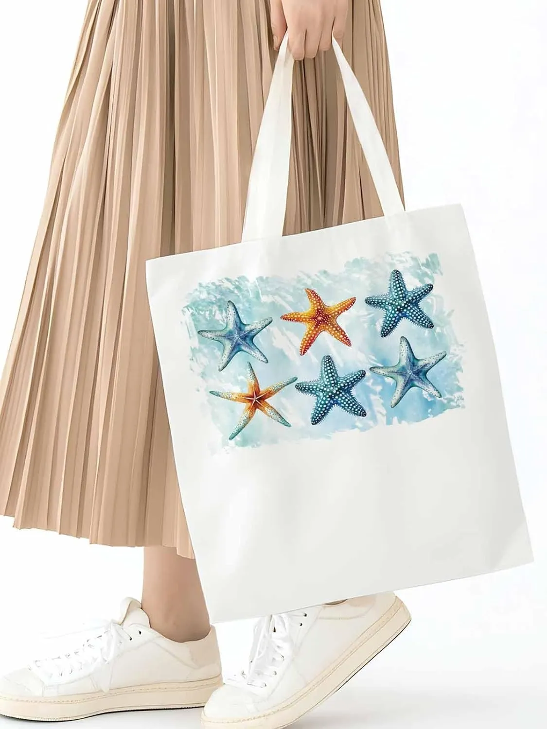 Summer Ocean Starfish Canvas Tote Bag, Aesthetic Canvas Tote Handbags for Women Shoulder Bag