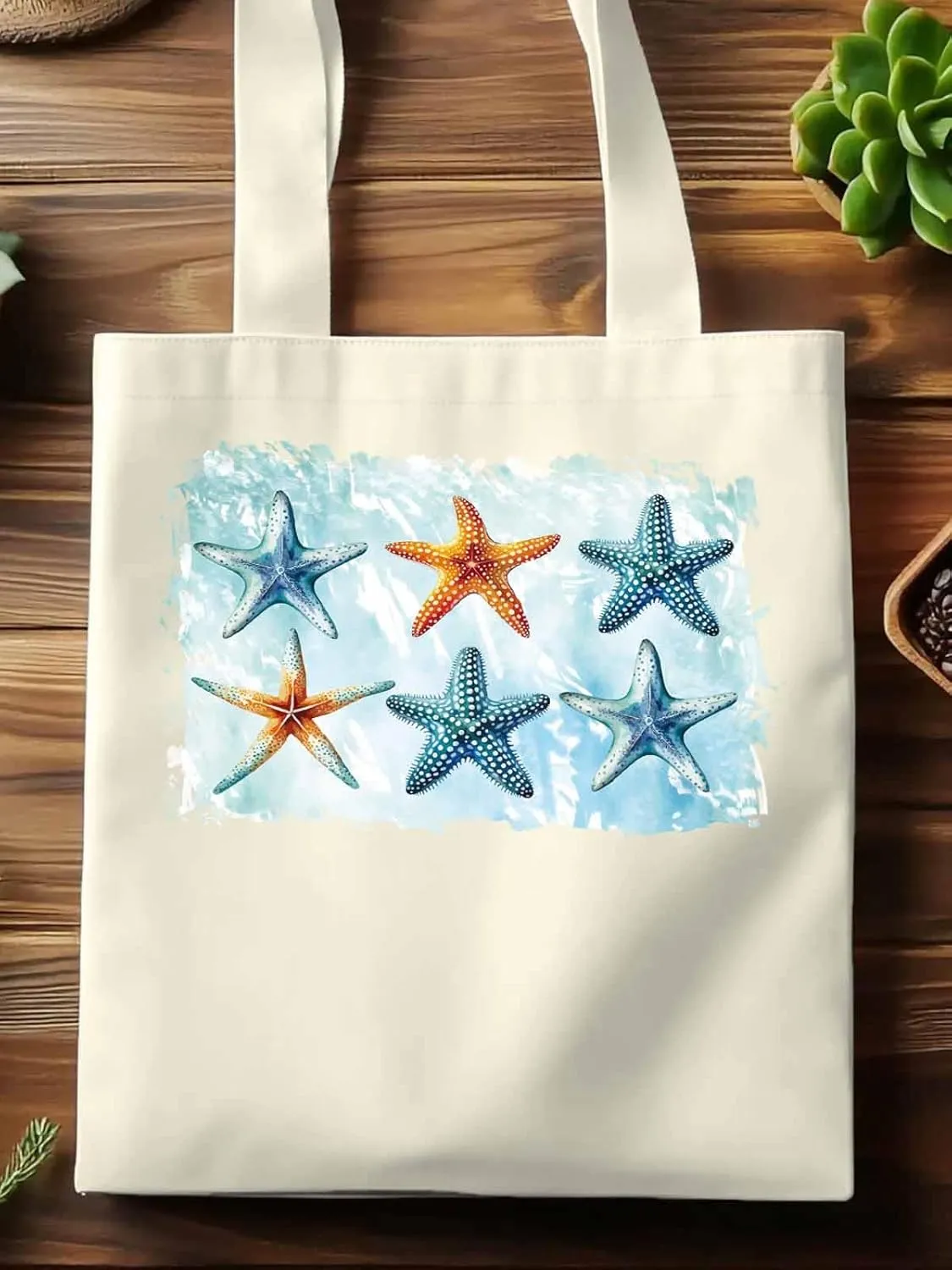 Summer Ocean Starfish Canvas Tote Bag, Aesthetic Canvas Tote Handbags for Women Shoulder Bag