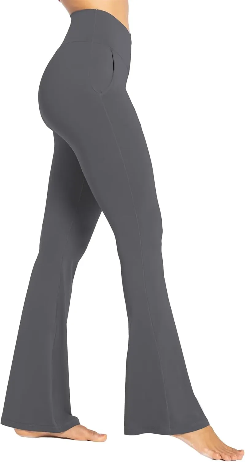 Sunzel Flare Leggings for Women with Pockets, Crossover Yoga Pants with Tummy Control, High Waisted and Wide Leg