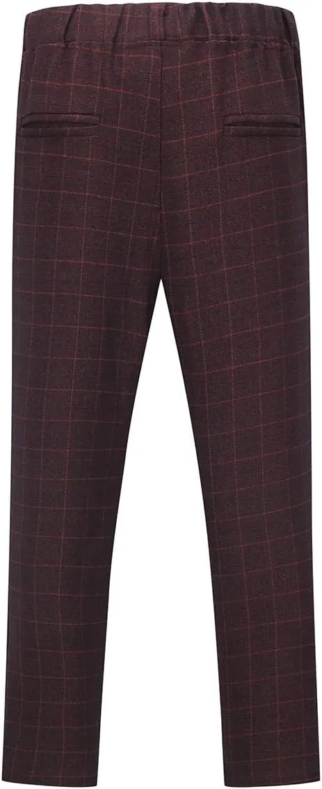 SWOTGdoby Boys Formal Plaid Suit 2 Pieces Cotton Blazer Pants with Brooch to Teen