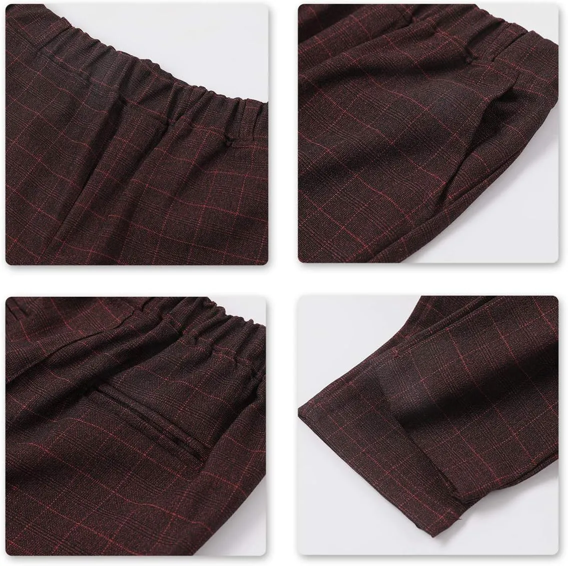 SWOTGdoby Boys Formal Plaid Suit 2 Pieces Cotton Blazer Pants with Brooch to Teen