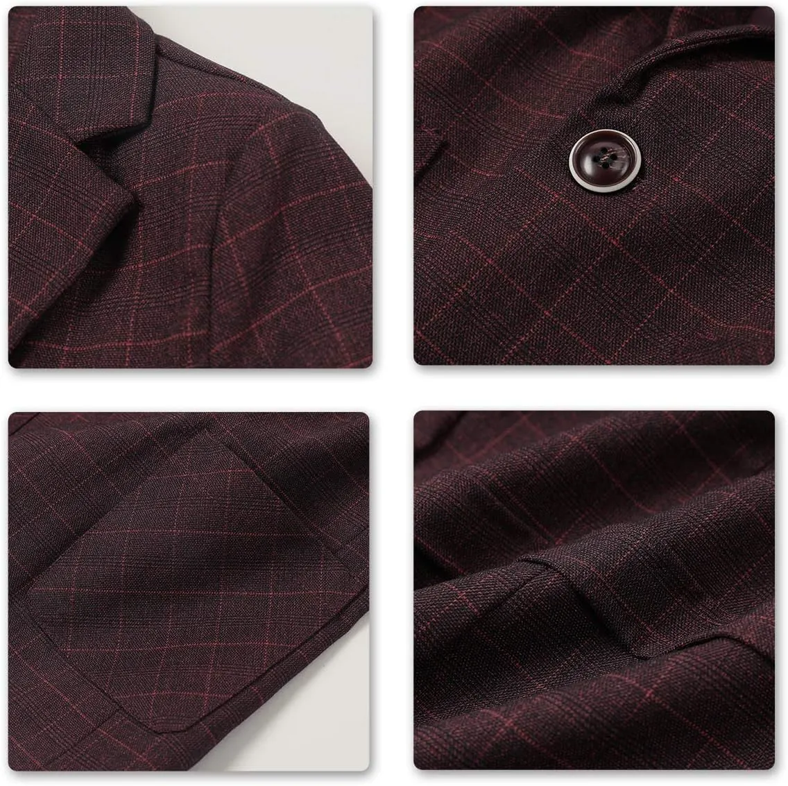 SWOTGdoby Boys Formal Plaid Suit 2 Pieces Cotton Blazer Pants with Brooch to Teen