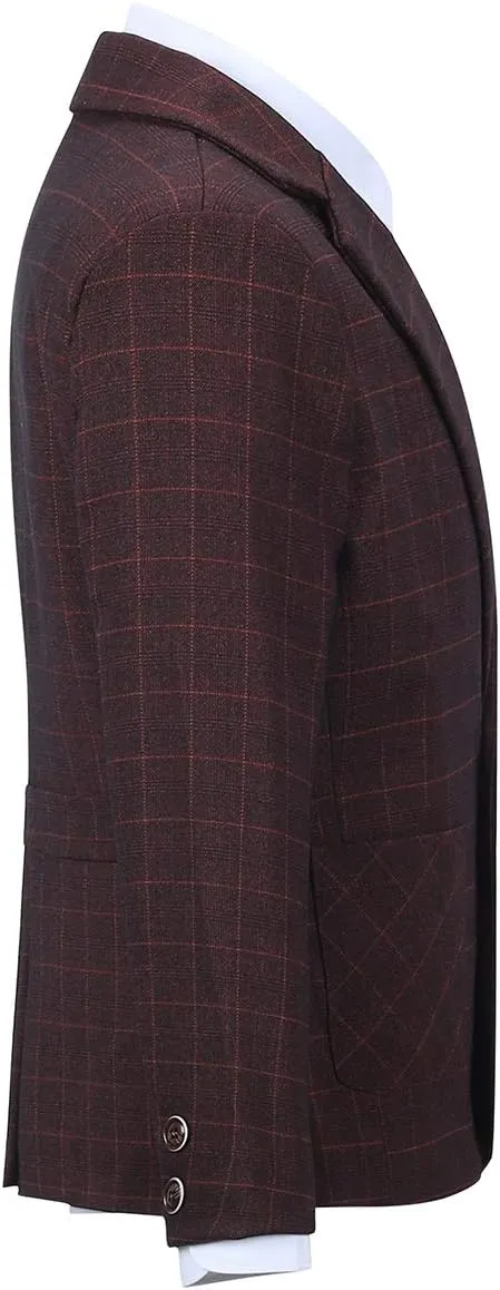 SWOTGdoby Boys Formal Plaid Suit 2 Pieces Cotton Blazer Pants with Brooch to Teen