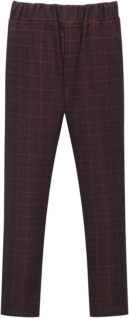 SWOTGdoby Boys Formal Plaid Suit 2 Pieces Cotton Blazer Pants with Brooch to Teen