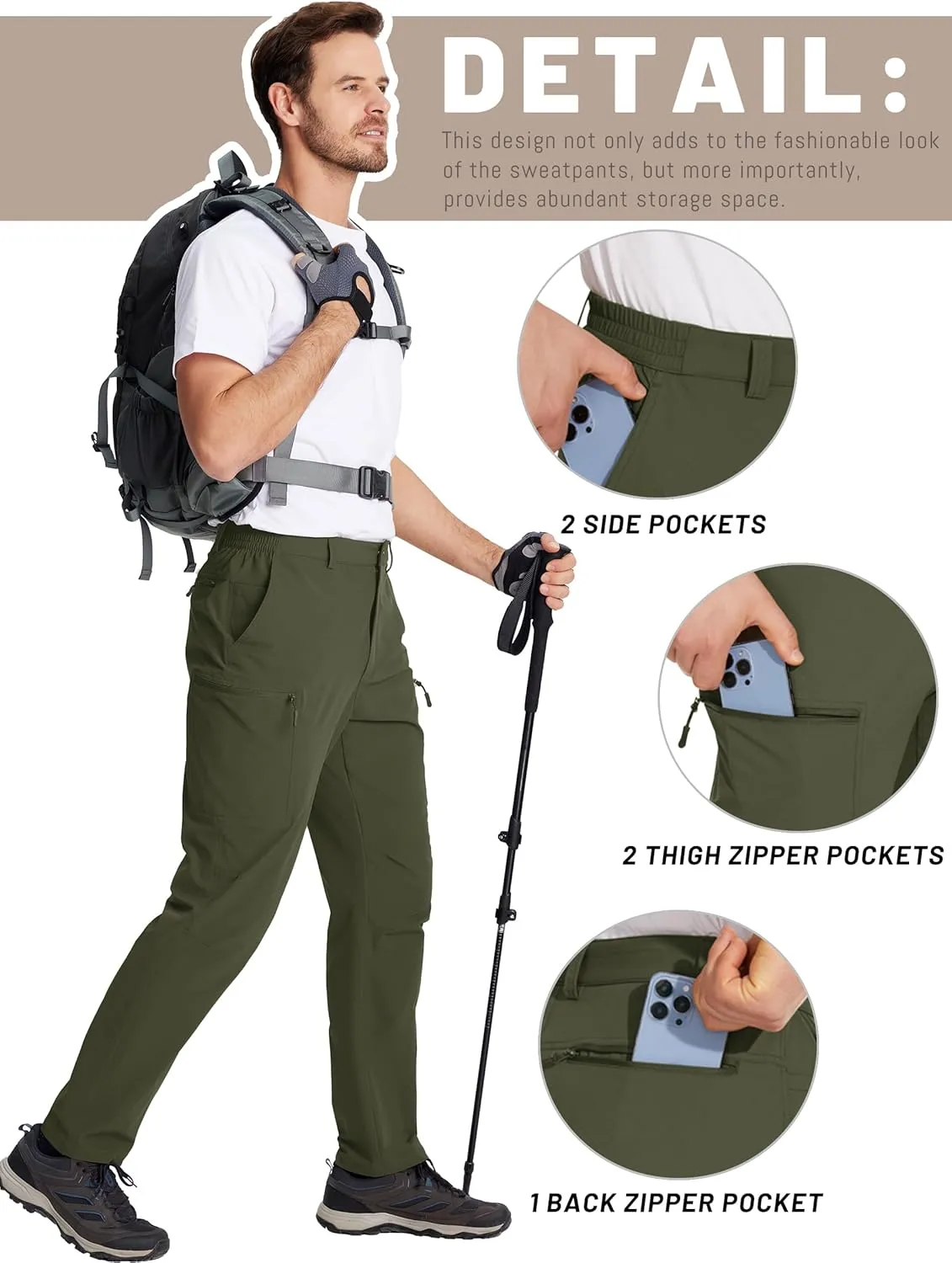 TACVASEN Men's Hiking Cargo Pants with 6 Pockets Lightweight Water Resistant Quick Dry Travel Work Pants Tactical Outdoor