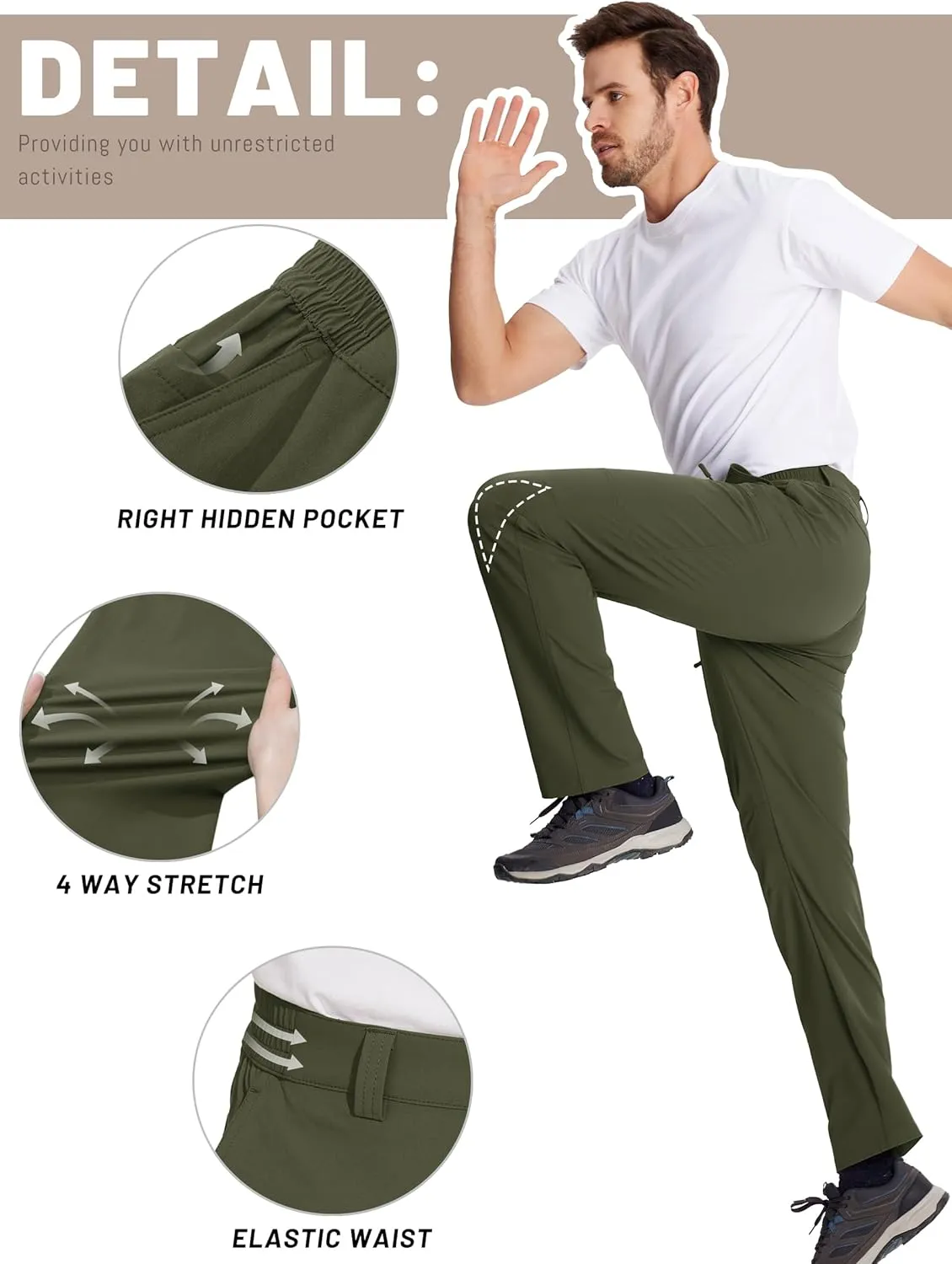 TACVASEN Men's Hiking Cargo Pants with 6 Pockets Lightweight Water Resistant Quick Dry Travel Work Pants Tactical Outdoor