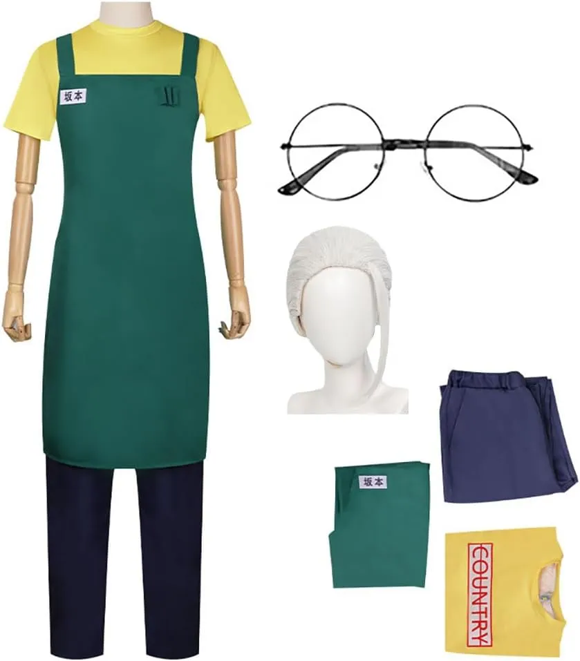 Taro Sakamoto Costume Taro Sakamoto Cosplay Apron Green Uniform Outfit Cloak Full Set with Glasses