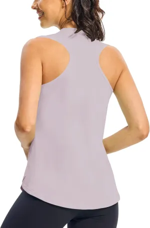 TBMPOY Women's Workout Tank Tops High Crew Neck Racerback Lightweight Muscle Dry Fit Tennis Sleeveless Athletic Running Yoga