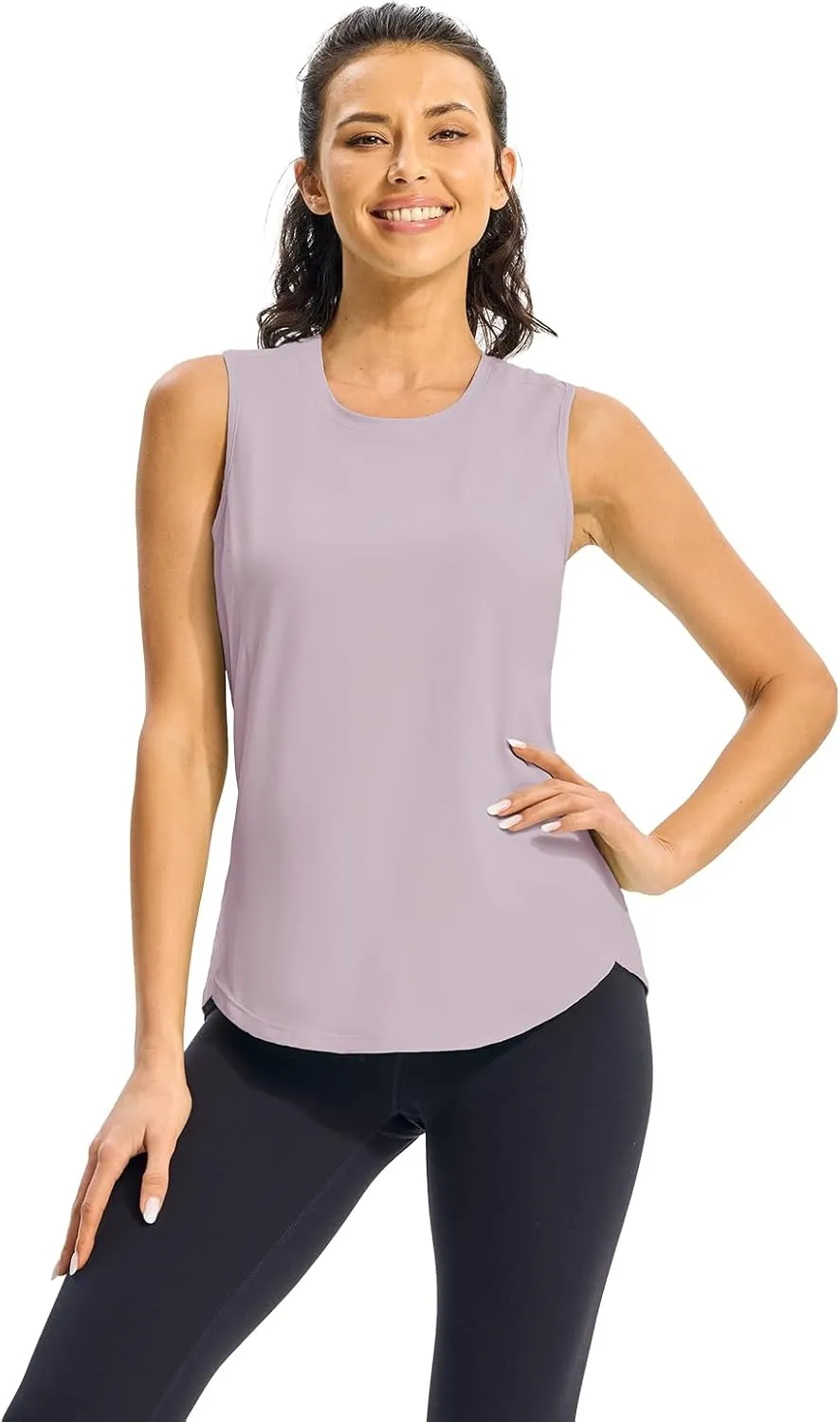 TBMPOY Women's Workout Tank Tops High Crew Neck Racerback Lightweight Muscle Dry Fit Tennis Sleeveless Athletic Running Yoga