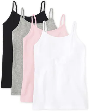 The Children's Place Girls Basic Cami, Black/Heather Gray/Shell/White 4 Pack, Small
