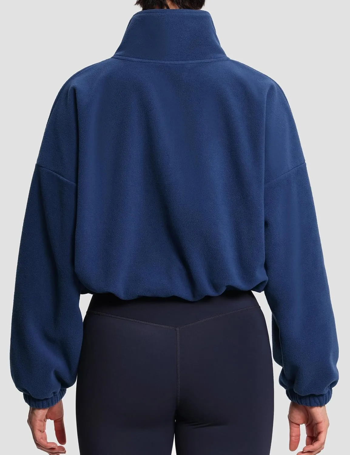 THE GYM PEOPLE Womens Half Zip Crop Pullover Sweatshirt Fleece Stand Collar Workout Tops with Pockets Drawstring Hem