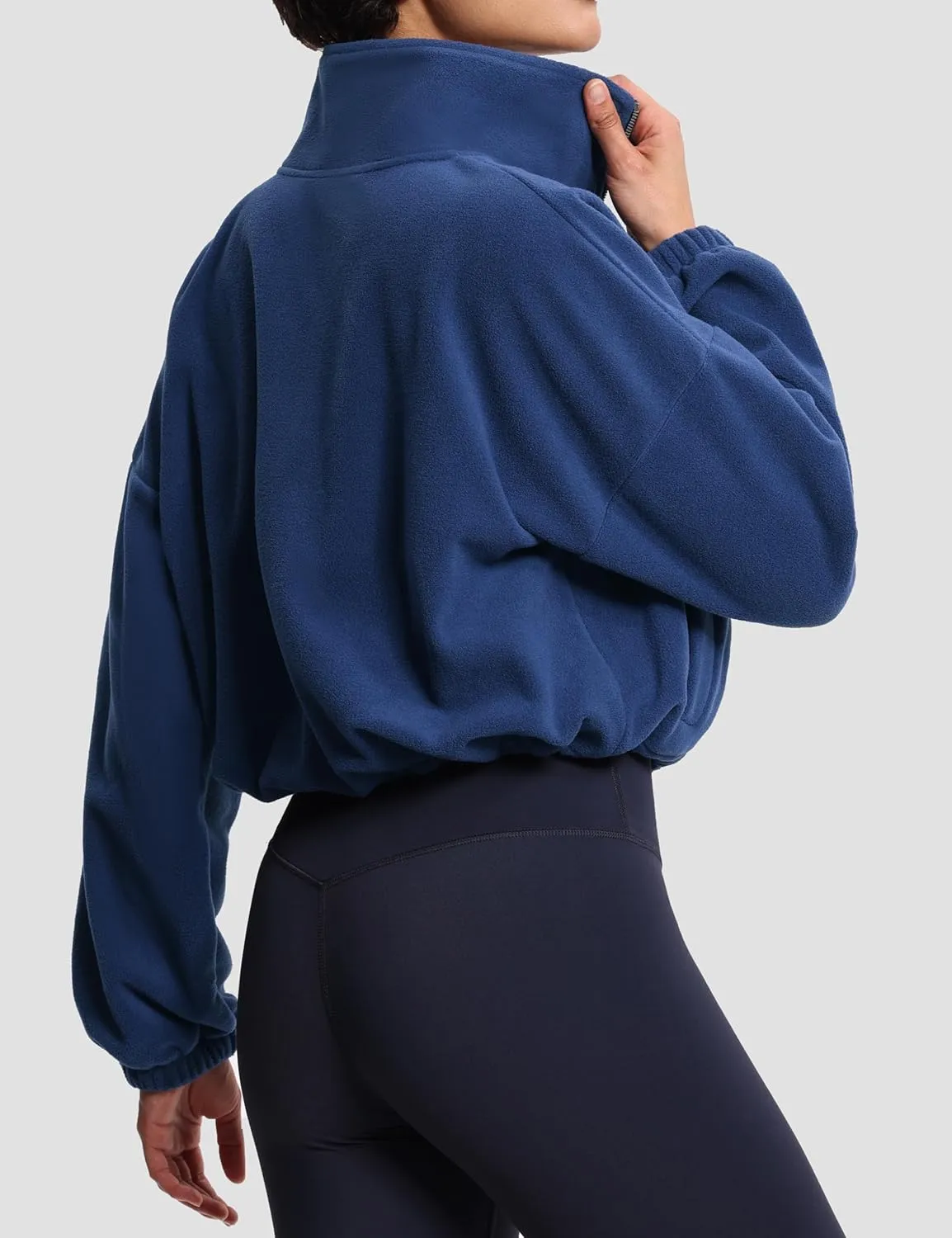 THE GYM PEOPLE Womens Half Zip Crop Pullover Sweatshirt Fleece Stand Collar Workout Tops with Pockets Drawstring Hem
