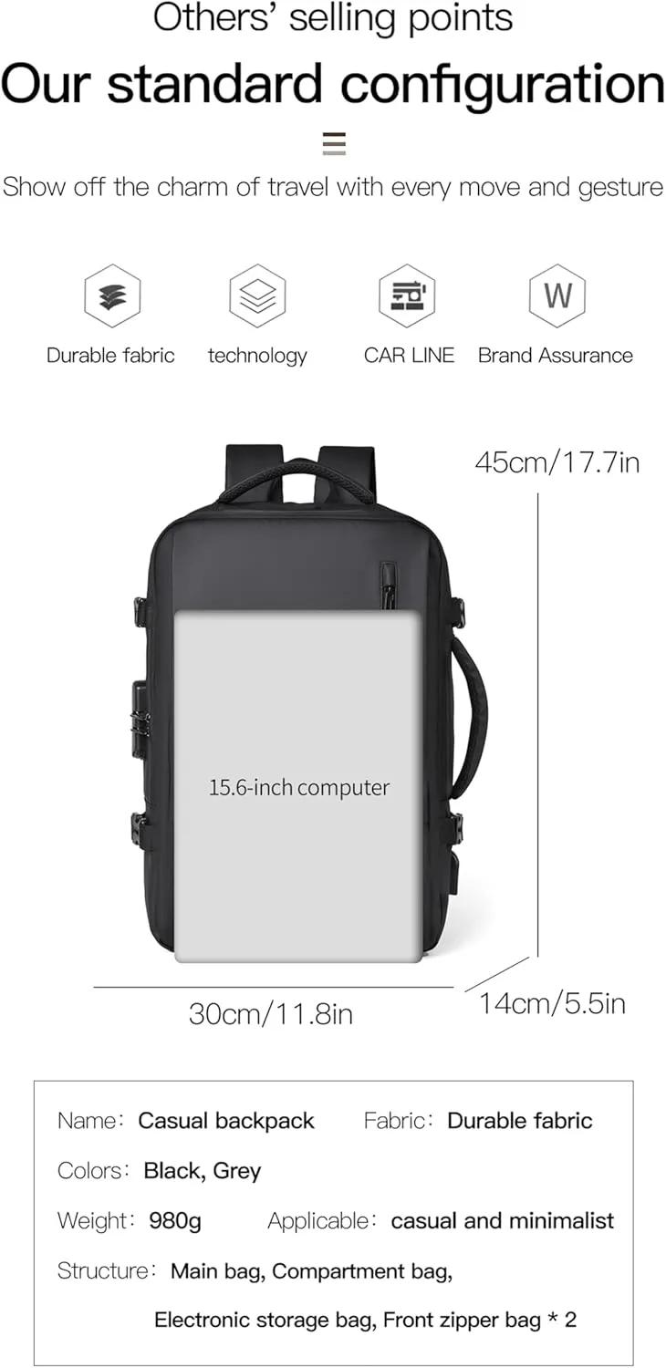 Travel Backpack outdoor Daily Unisex Backpack, 15.6inch Laptop, Summer Computer Traval Luggae Bag for Men (grey)